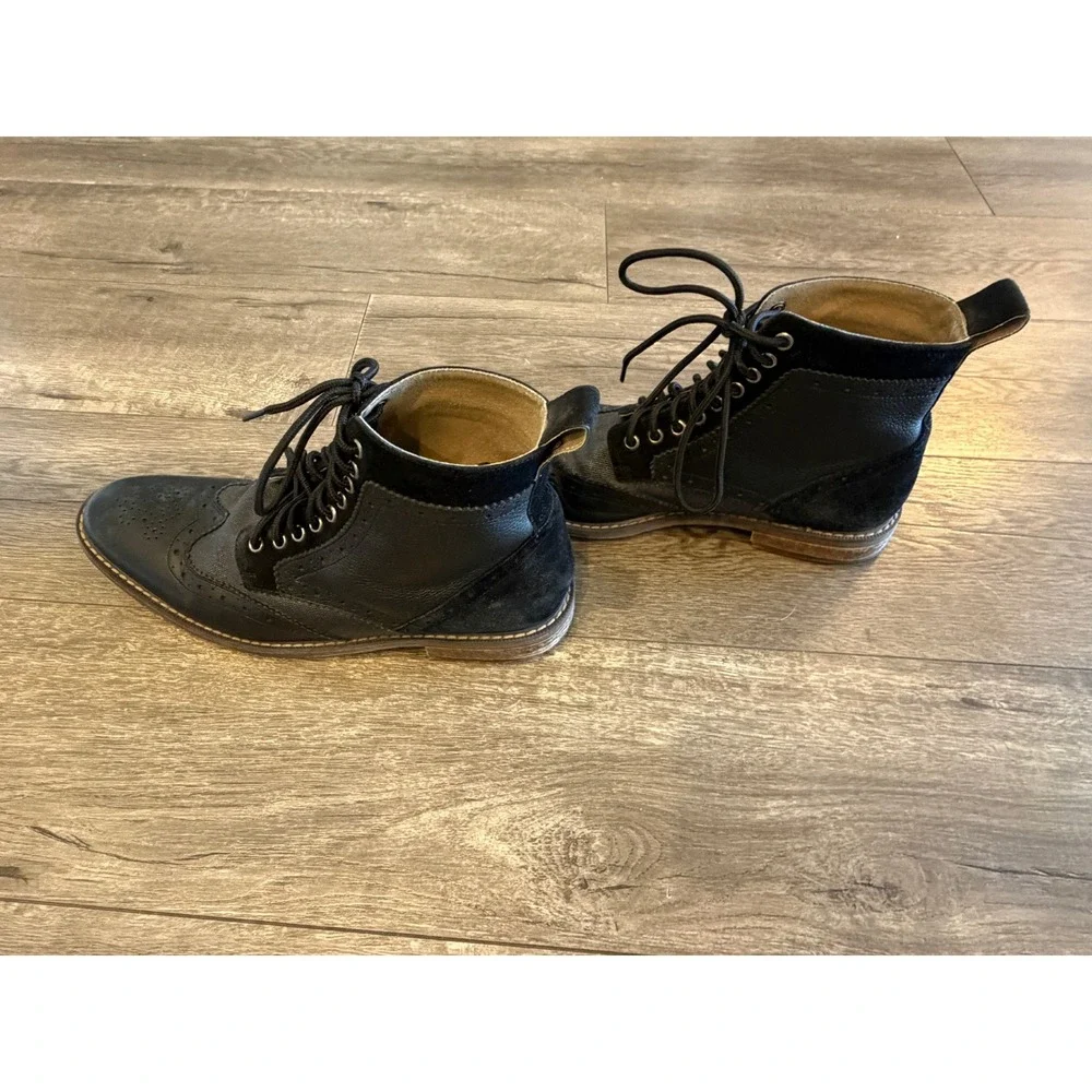Stacy Adams Black Leather Wingtip Brogue Lace Up‎ Dress Boots Mixed Media Mens